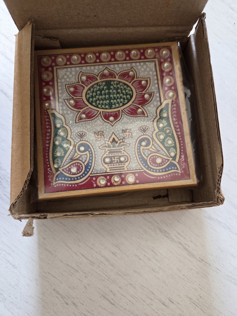 Craftslook Pooja Chowki Set of 2, 4x4 Inch – Marble Handcrafted